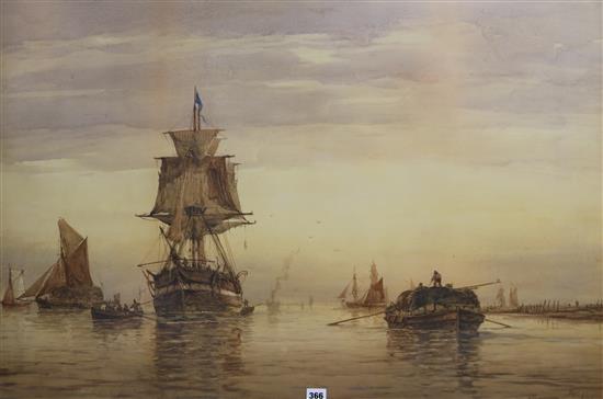 Richard Henry Nibbs (1816-1893), watercolour, Estuary scene with ships and barges, signed and dated 1882, 67 x 98cm